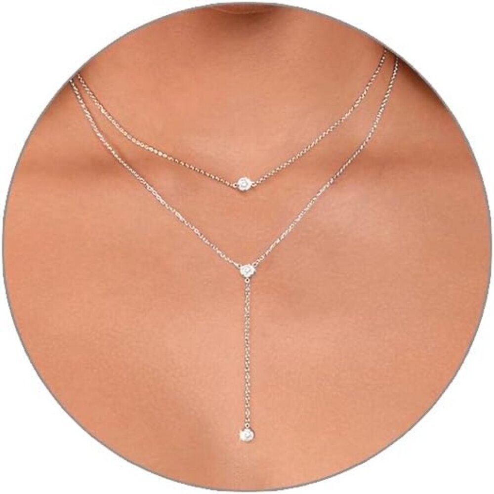 Elegant 14k Gold Plated Lariat Necklace for Women - Dainty Long Design